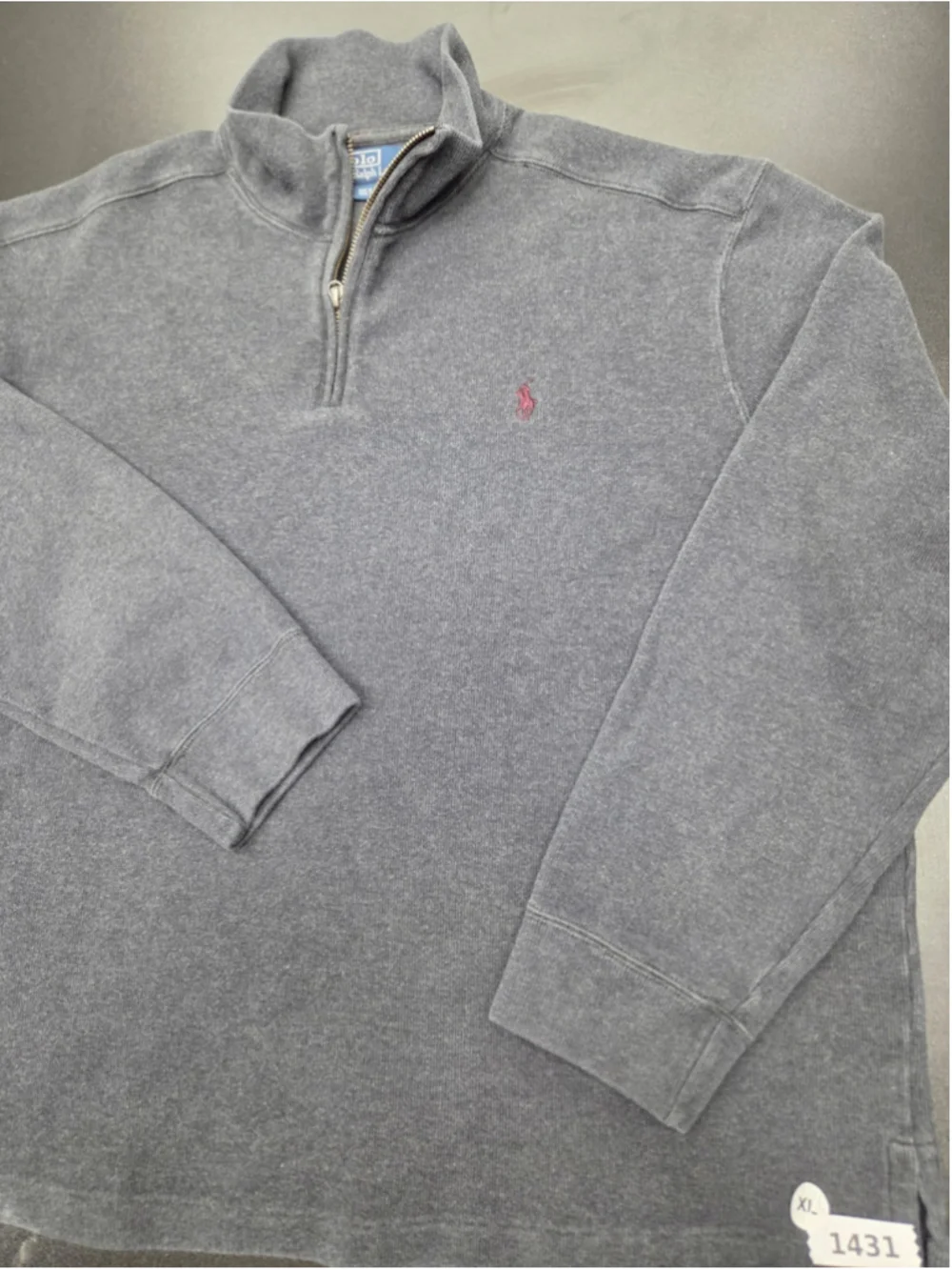 Polo Ralph Lauren Quarter Zip Pullover Sweatshirt Gray 100% Cotton XL Men's 1431